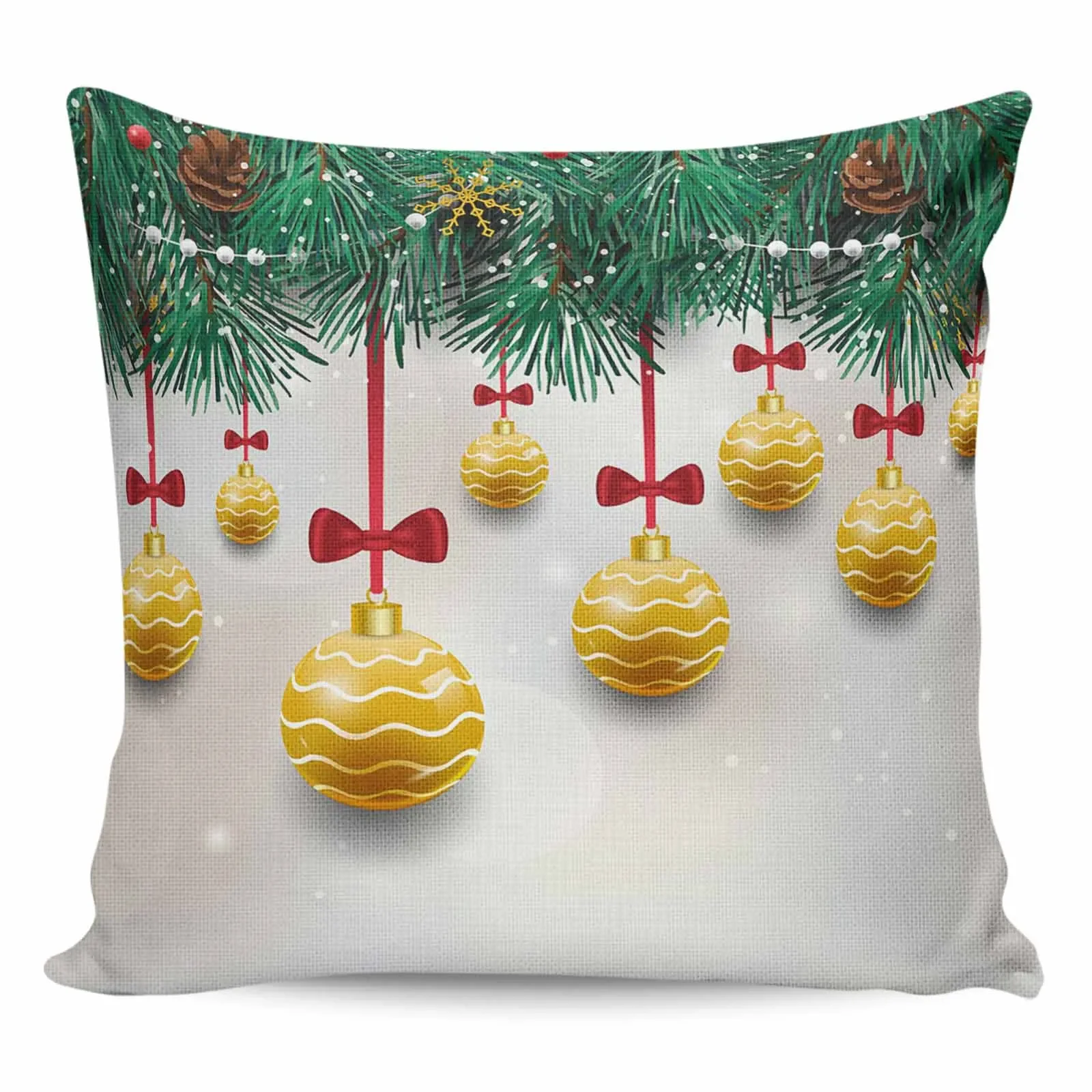 2/4PCS Waterproof Pillow Cover Yellow Christmas Lights Square Throw Pillowcase Christmas Decorations for Home Sofa Cushion Cover