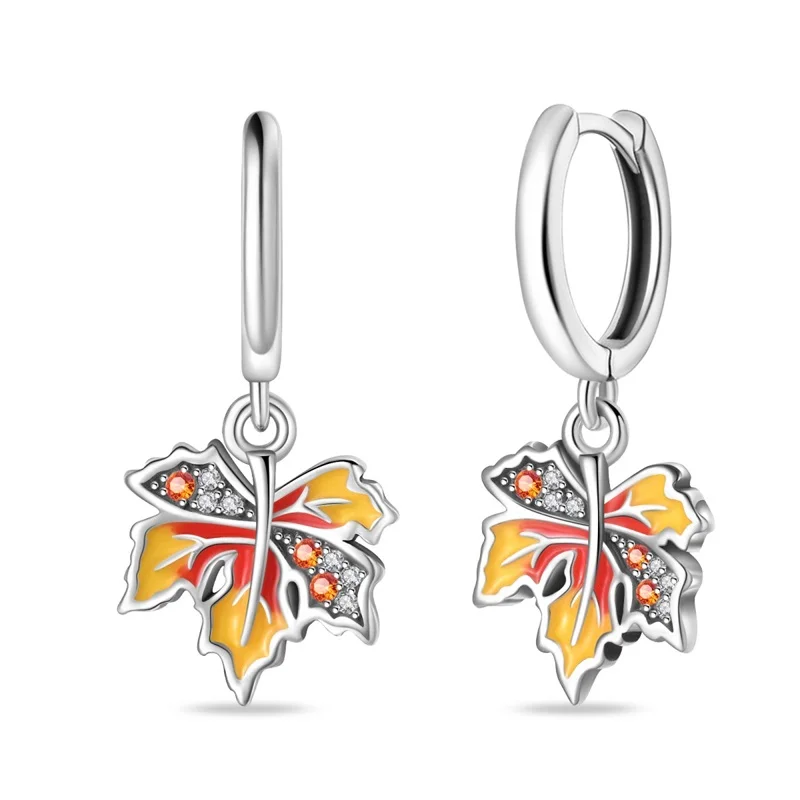 Original 925 Sterling Silver Hoop Earrings Luxury Maple Leaf Earrings For Women Girl Party Wedding Jewelry Gifts