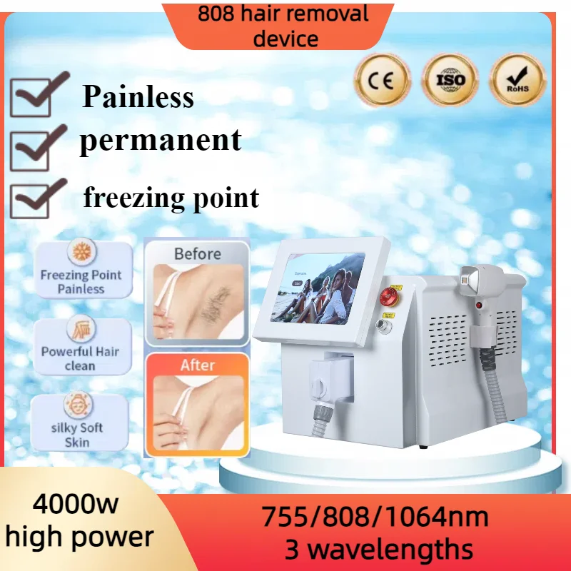 

4000W 3 wavelength 808 diode semiconductor laser hair removal machine ice point painless permanent hair removal CE certification