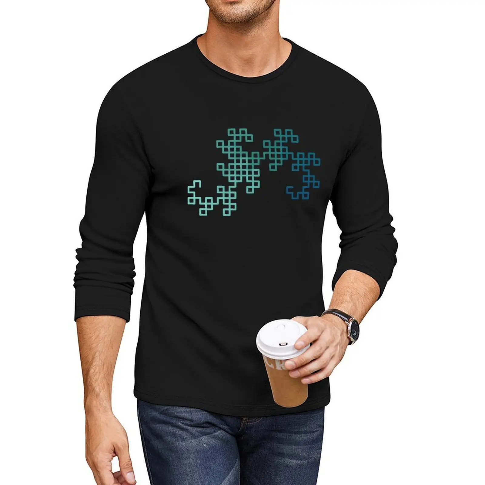 Dragon Curve Fractal - 8 Steps Gradient Long T-Shirt Oversized t-shirt korean fashion men t shirts