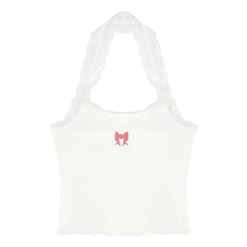 한국 여름 레이스 홀터 크롭 탑 여성 티셔츠 반팔 조끼 칠리 소녀 스타일 패션 트렌드 여성 의류