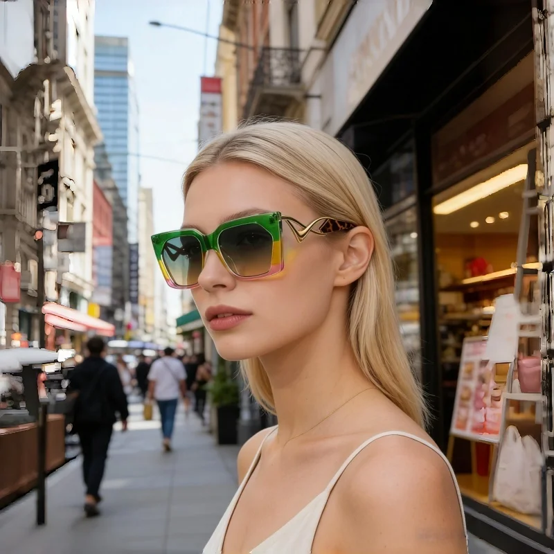 New Color Blocked Square Frame Women's Sunglasses With Metal Hollow Legs Personalized And Fashionable