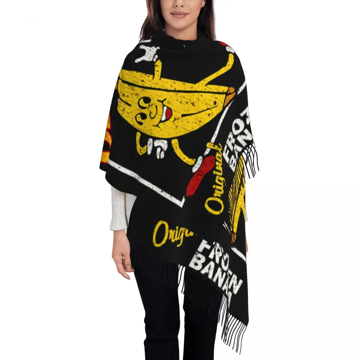 

Женские длинные шарфы-бананы на заказ, женские зимне-осенние мягкие теплые шаль с кисточками, шарф с запахом