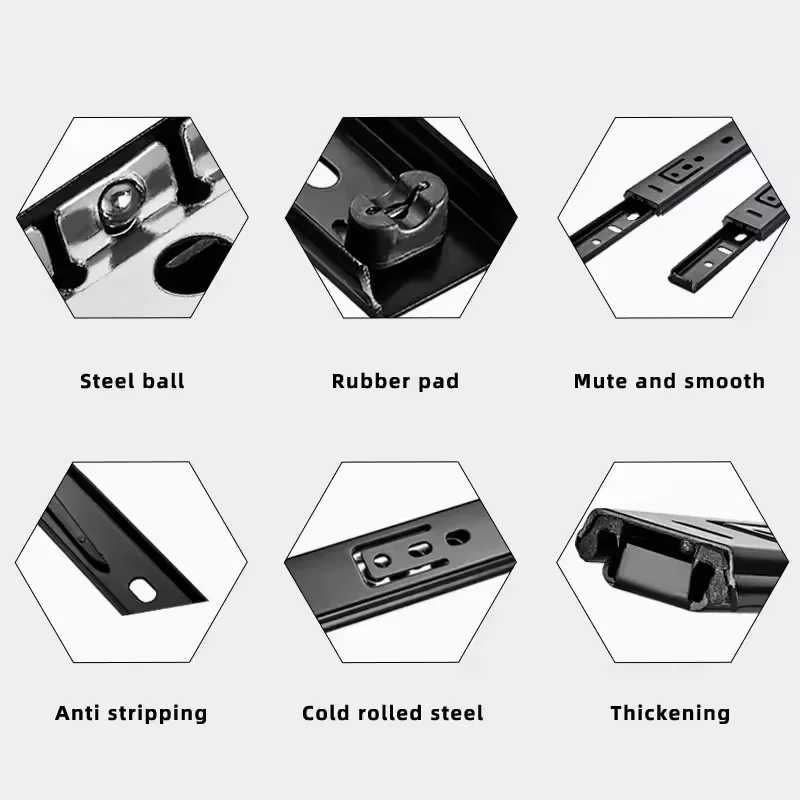 شريحة درج ثلاثية الأقسام 8 ~ 20 بوصة - قضبان أدراج فولاذية ملفوفة على البارد، أجهزة منزلق ناعمة، شرائح أدراج أثاث متينة #2