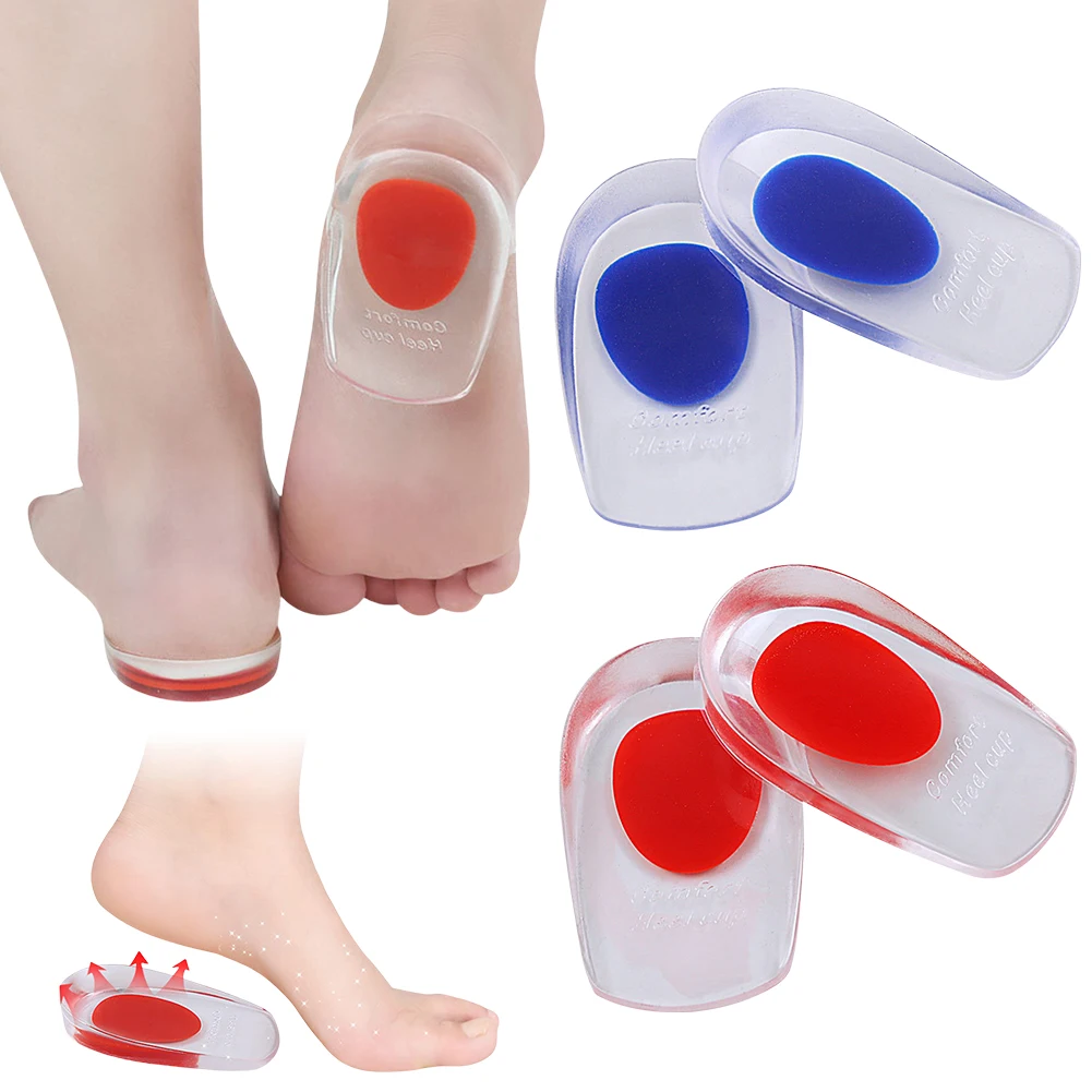 1 Pair Gel Heel Cup Shock Absorption Silicone Heel Lifts Self Adhesive Heel Support Shoe Wedge Inserts for Achilles Tendonitis