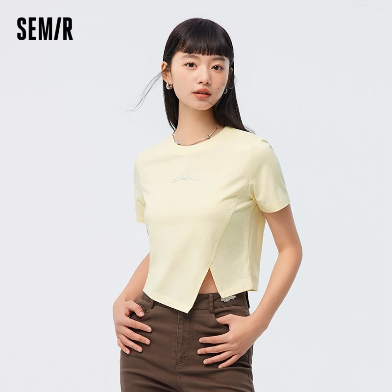 Semir Short Sleeve Tshirt Women Short Slim Fit Irregular Summer 2023 New Versatile Letter Pullover Fashion Cool T Shirt