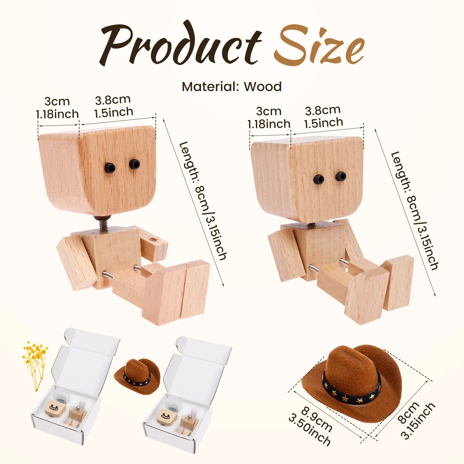 1/2 Pcs Shaking Man Statue Handmade Wooden Man Figurine with 12/24Pcs Expressions Charming Little Wood Figure That Sways for Car
