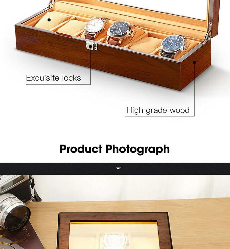 M&Q Solid Wood Watch Storage Box With Clear View Window Metal Latch Handmade Wristwatch Display Organizer Watch Gift Box