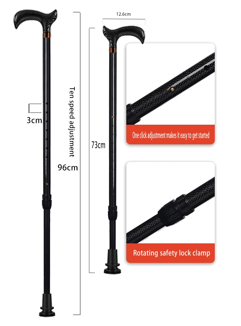 Ultra-light carbon fiber telescopic cane, hiking pole, walking stick, assisting walking during hiking, anti-slip and fall-proof