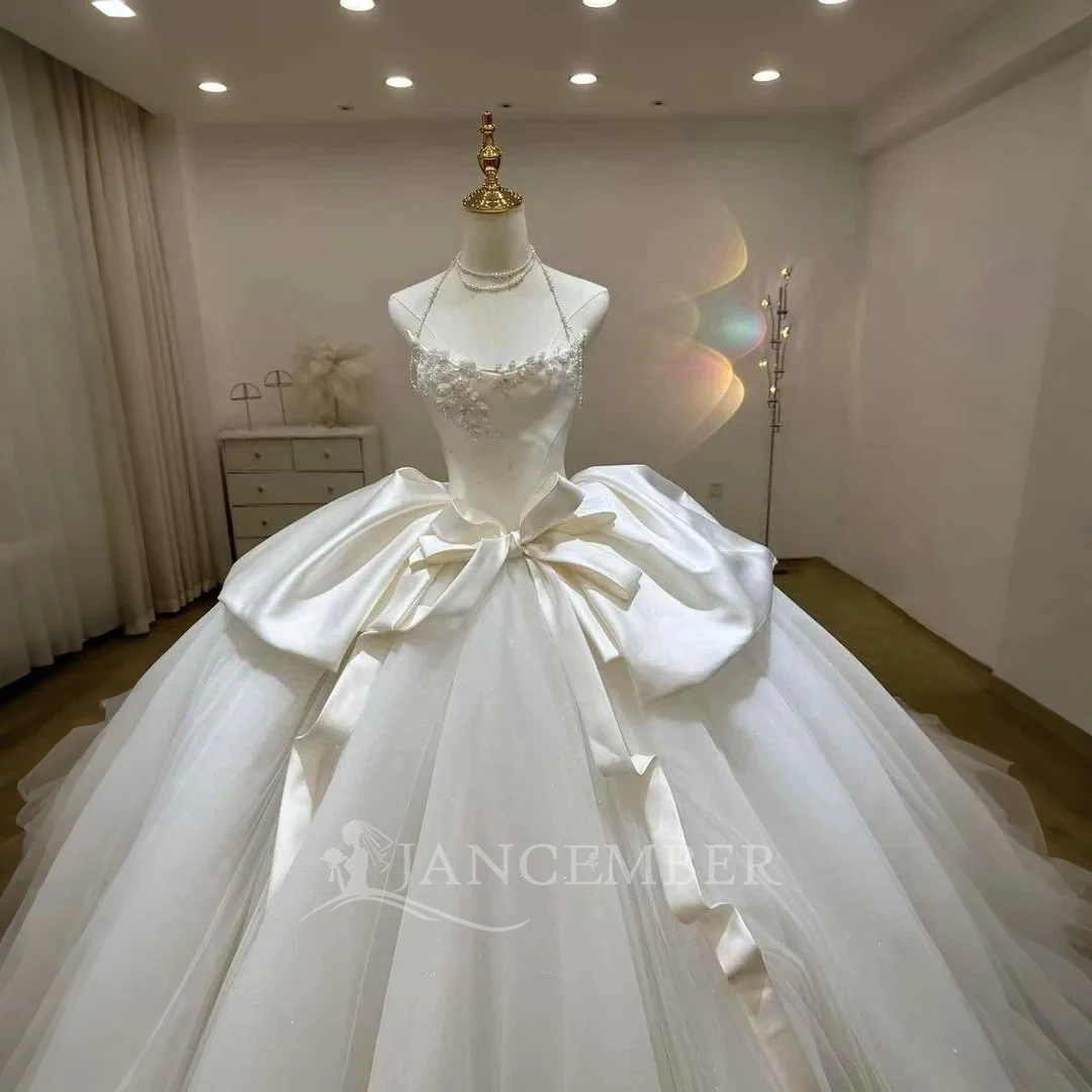 Robe de mariée Vintage personnalisée, sans manches, en Satin, à paillettes, avec traîne, robes de mariée sur mesure