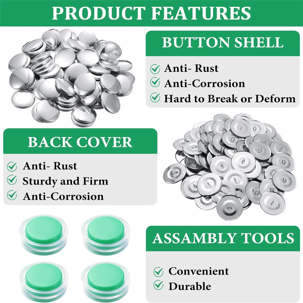 100 sets Cover Buttons Kit met gereedschap Maatknoppen om zelfbedekkende knoppen te bedekken DIY stoffen doek Cover Knoppen 1,1 inch