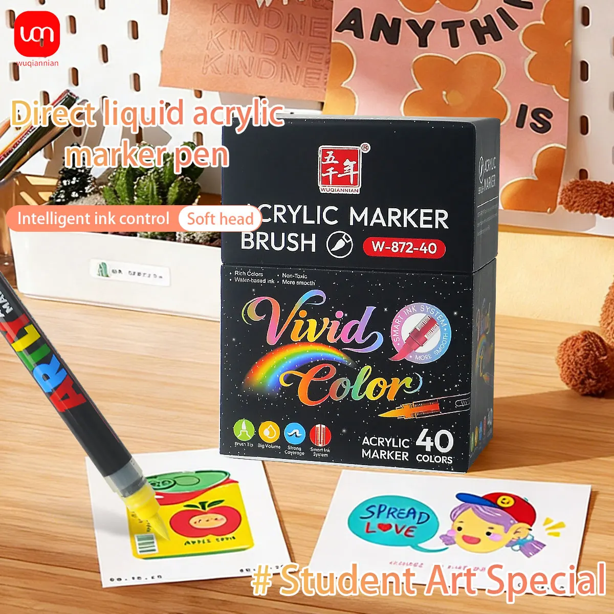 WQN-40 Color Direct Liquid Acrylic Marker Set Alcohol Art Markers Soft Tips Drawing Doodling School Art Supplies