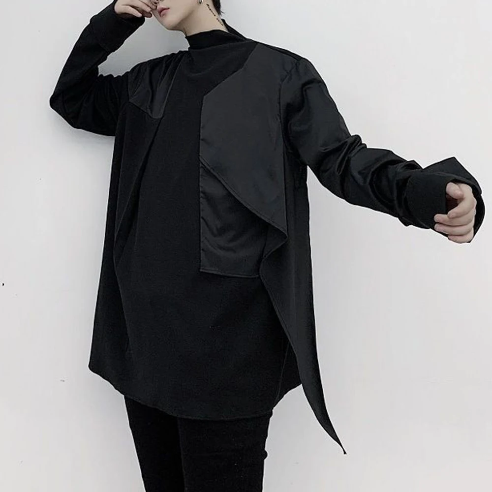 

Mens Patchwork Side-Hem Dark Y2k T-Shirt Spring Streetwear Fashion Nightclub Stage Hip-Hop Long-Sleeve Top Men'S Wear 2026 New