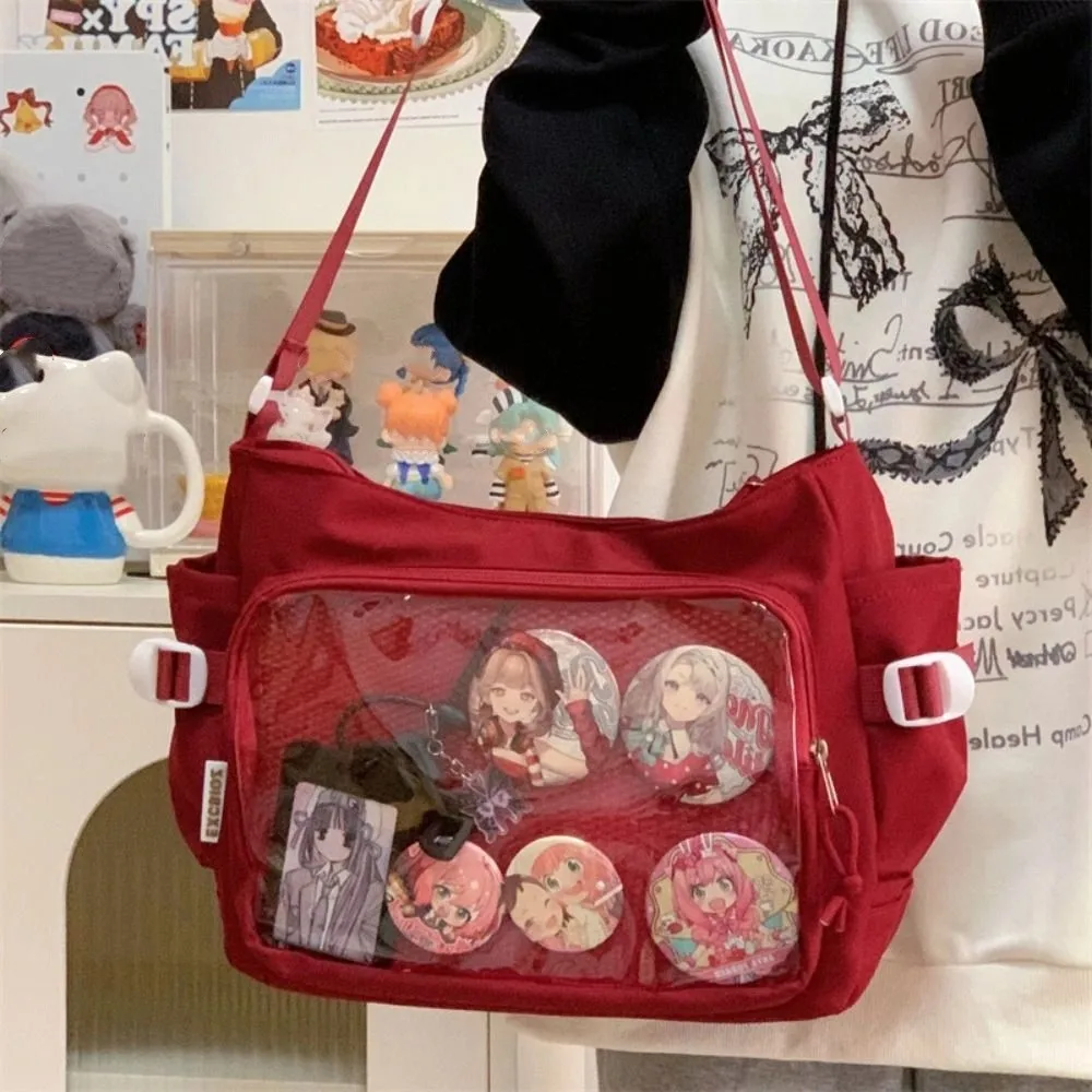 

Portable Japanese Style Transparent Itabag Large Capacity Harajuku Canvas Tote Bag Pvc Badge Display Lolita Handbag Girls