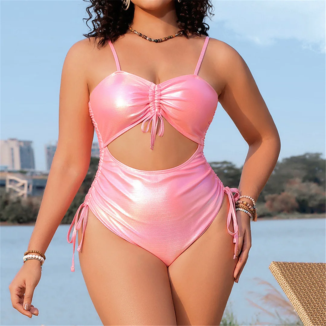 0XL - 4XL, ausgeschnittener, hoch geschnittener Badeanzug mit Schnürung, große Größen, einteiliger Badeanzug für Damen, Badebekleidung, Badeanzug, Modell V5905. – Detail 3