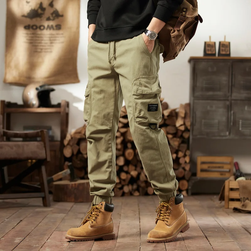 Men's Casual Multi Pocket Work Pants Loose Fit Cotton Ankle Pants Lightweight Luxury Outdoor Youth Sports Trousers