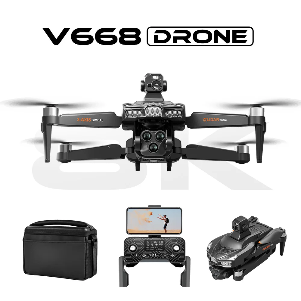 V668 8K GPS Drone Professional 3-Axis PTZ HD Triple Camera 5G WIFI FPV with Obstacle Avoidance Brushless RC Quadcopter Toy