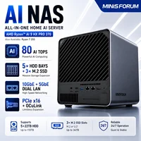 MINISFORUM N5 Pro AI NAS Mini Server AMD Ryzen AI 9 HX PRO 370 Ryzen 7 255 DDR5 5-Bay NAS Home Server OCuLink PCIe Expansion