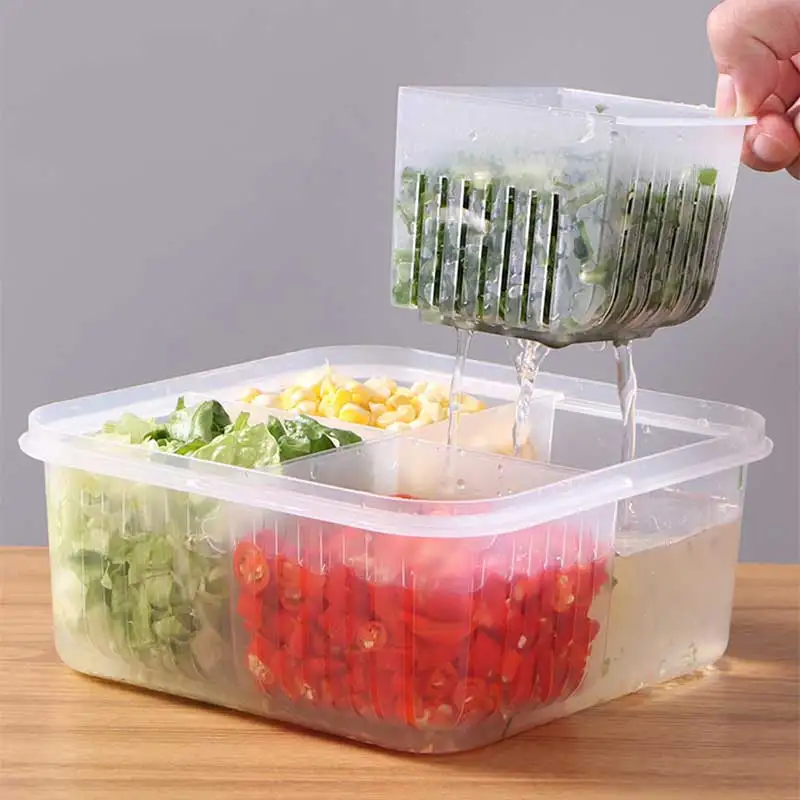 Garlic Drain Basket Storage Containers Fridge Fresh-keeping Boxes Vegetable Fruit Separation Box Kitchen Refrigerator Organizer