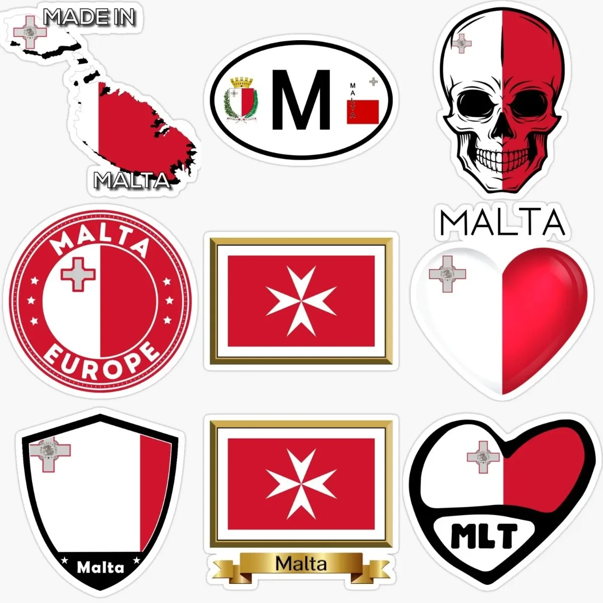 

M Malta Flag Map Emblem Creative Personalized PVC Waterproof Stickers for Decorate Car Van Suv Off-road Helmet Camper Wall Room