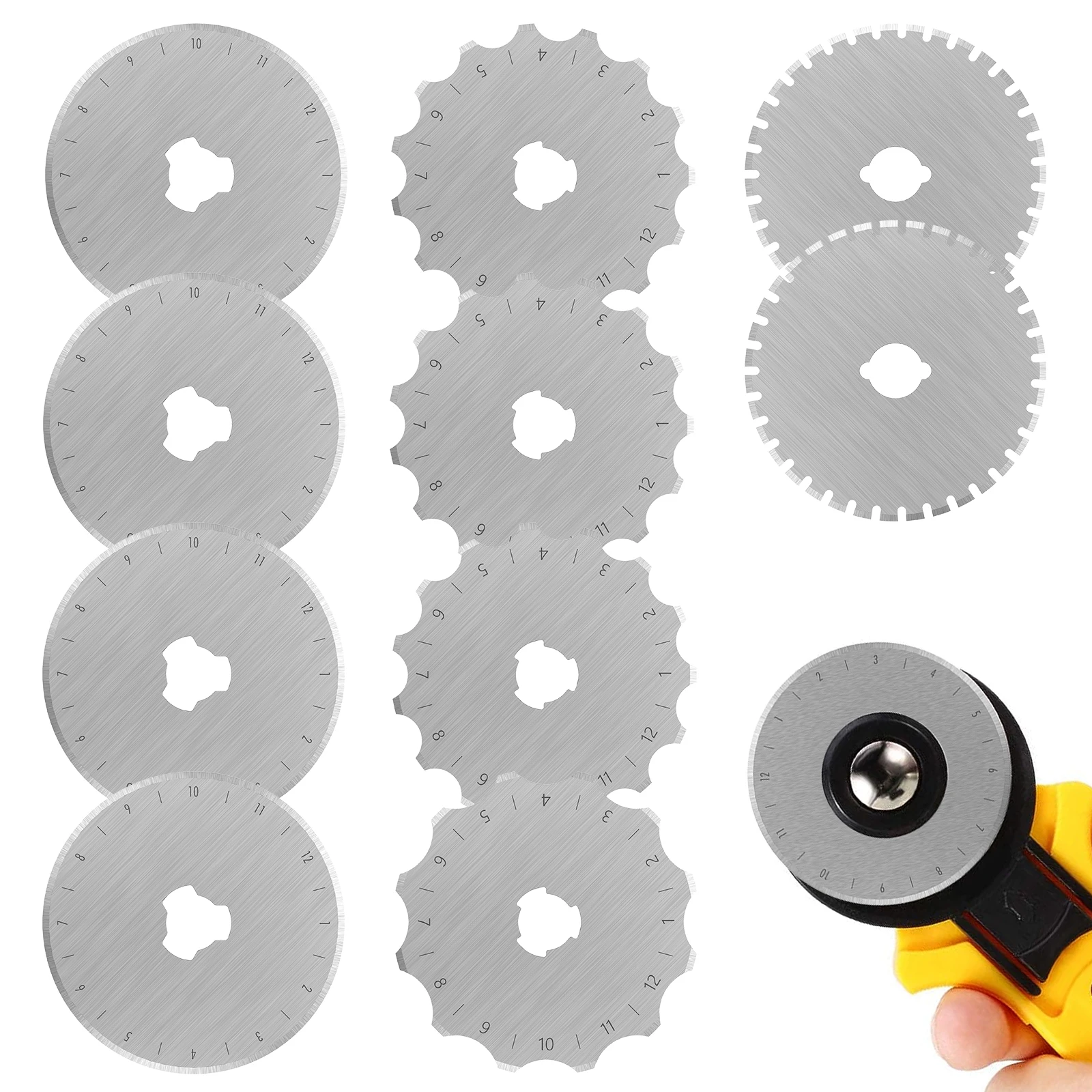 10Pcs 45mm Crochet Edge Skip Blade Rotary Cutter Blades for Paper Cutting Fabric Leather Scrapbooking Sewing Dotted Line Blades