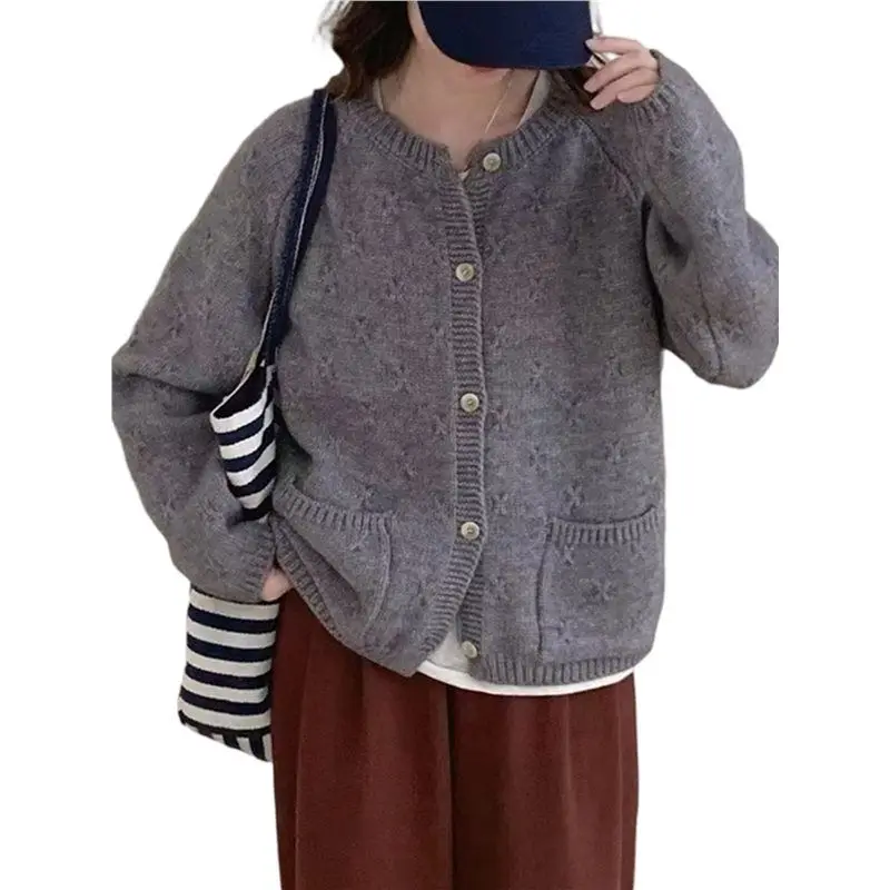 

PORK-Women's Long Sleeve Crew Neck Chunky Oversized Button Up Cute Cardigan Fall Trendy Sweaters Clothes