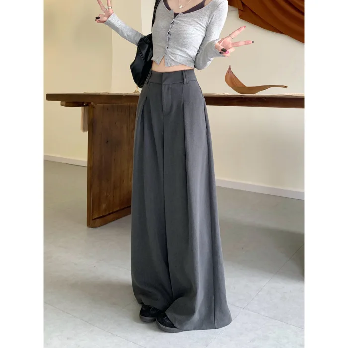 Black wide-leg pants women's new spring and summer 2025 black drape floor trousers