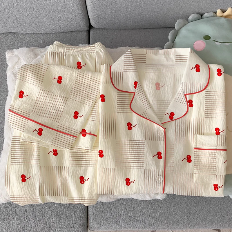 Korean Style Simple and Casual Sleepwear Summer and Fall Women's Short Sleeved Pants Lapel Collar Heart-Shaped Home Wear