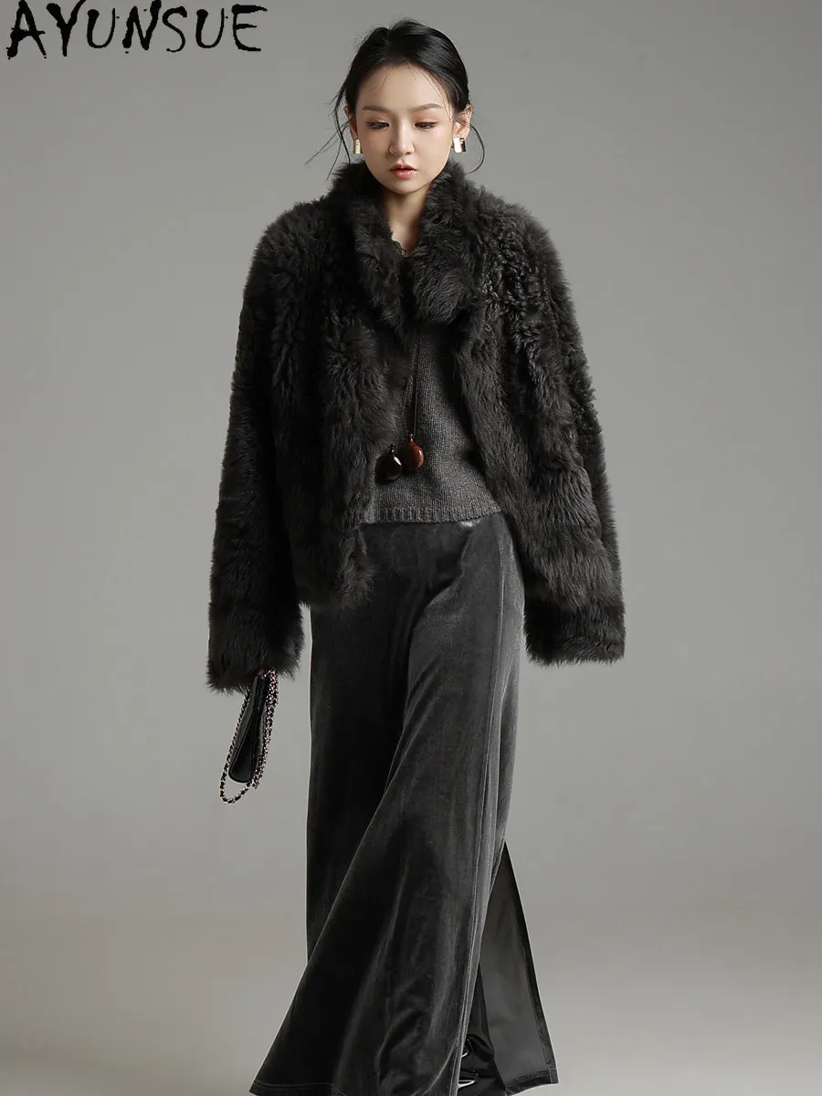 AYUNSUE Natural Tuscany Sheepskin Fur Coat Winter Clothes Loose Fit Real Leather Jacket Woman Fashion Womens Coats Abrigo Mujer