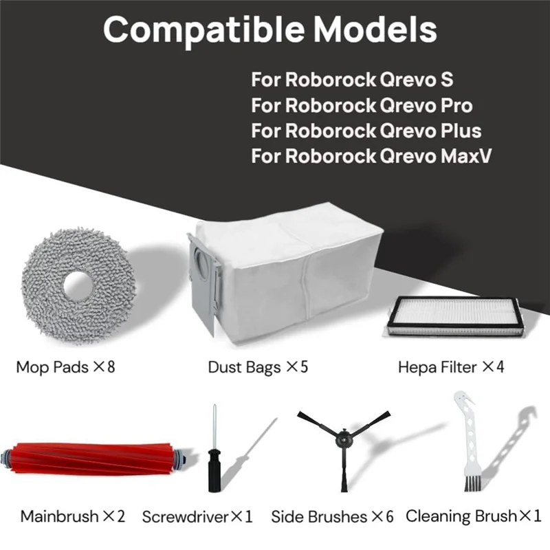 TCF-pour Roborock Qrevo S/Pro Plus/Qrevo Maxv Kit de pièces de rechange pour accessoires pour aspirateur Robot
