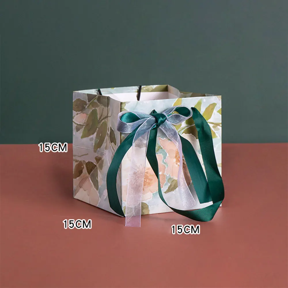 Oil Painting Style Square Jewelry Bags For Teacher's Day Flower Handbag Birthday Bouquet With Hand Fashion Gift Chic Packing Bag