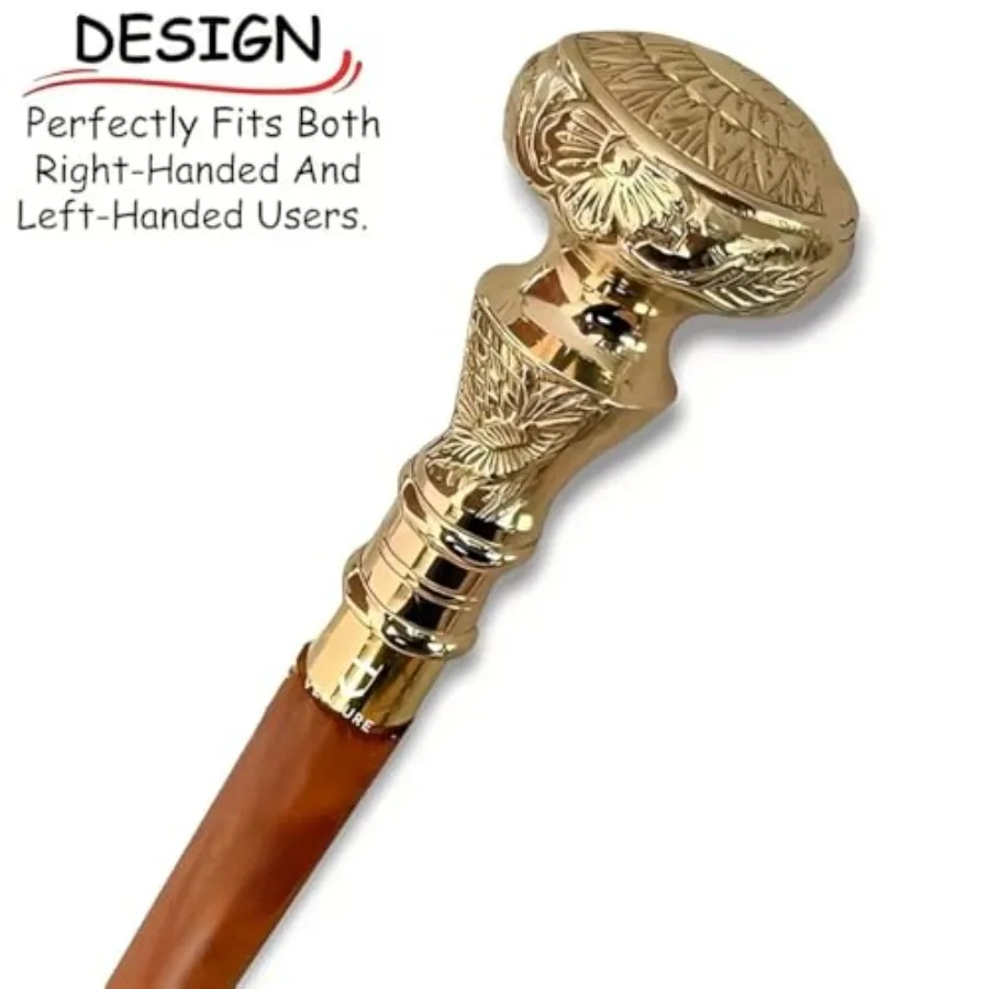 Bengala de madeira vintage com alça de botão de latão dourado para uso externo elegante Design de madeira marrom inspirado em tele vitoriano