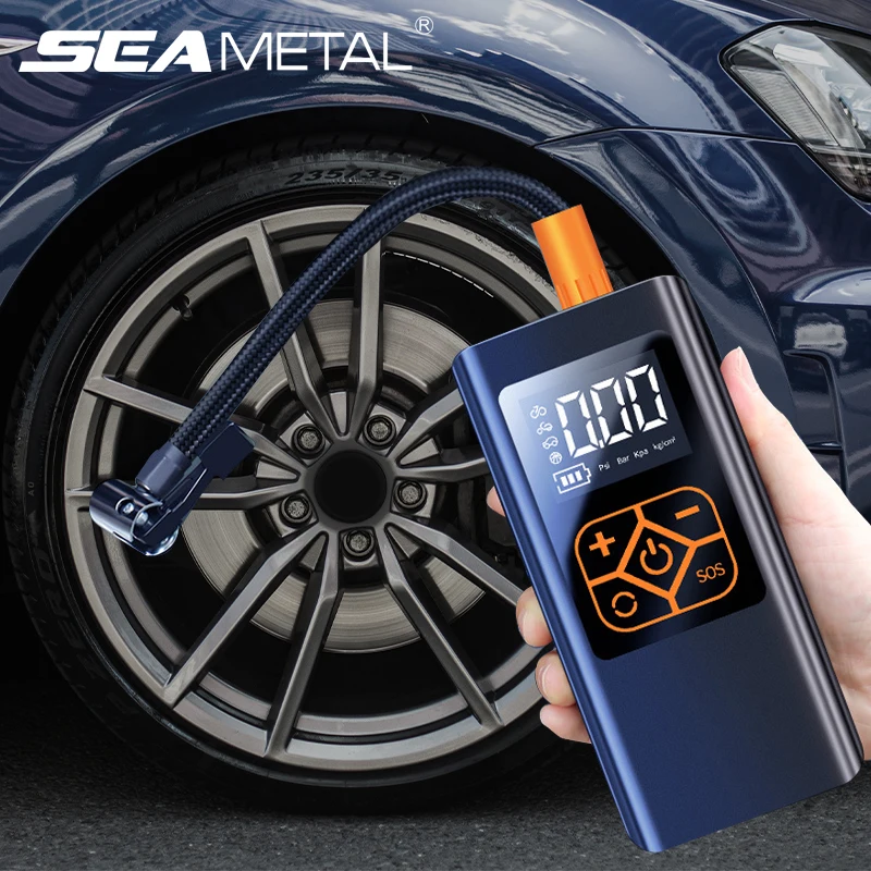 SEAMETAL Wired Wireless Car Air Pump Portable Mini Electric Tire Pump Air Compressor Handheld Digital Display Charging Pumps