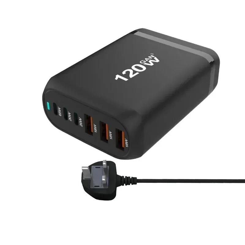 Cargador GAN de 120W, 6 puertos USB tipo C, PD, carga rápida 3,0, USB tipo C, USB móvil