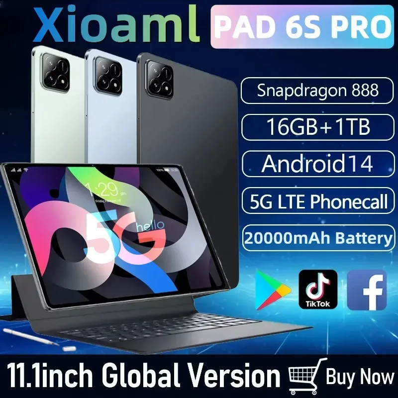 

2024 NEW Global Version Original Xioami Pad 6S Pro Tablet 16GB+1T 11inch Android 14 20000mAh 5G Dual SIM WiFi GPS HD 4K Tablet