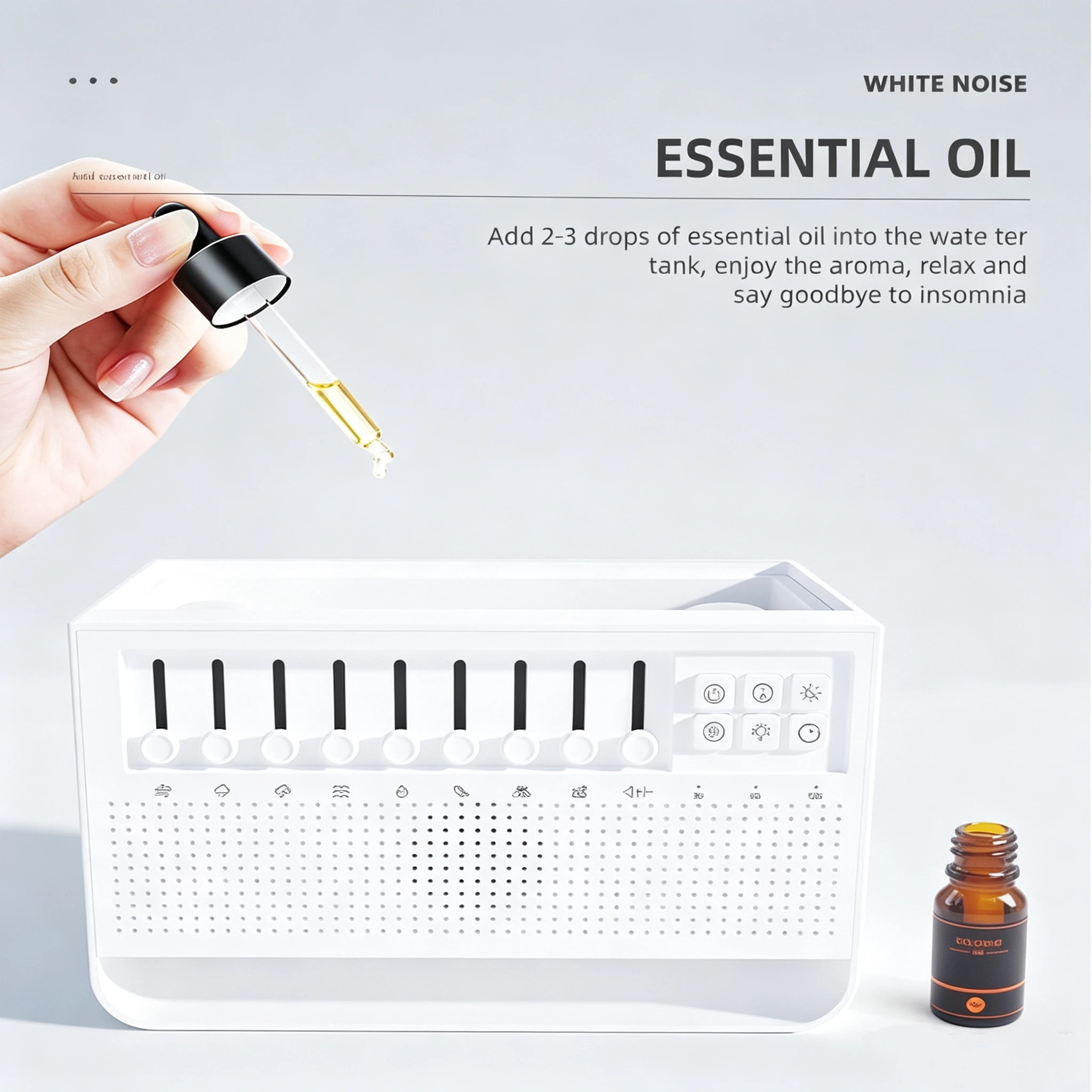 All in One 3in1White Noise Machine Bluetooth Speaker Night Light Essential Oil Diffuser With8 Nature Sounds Sleep Aid Humidifier