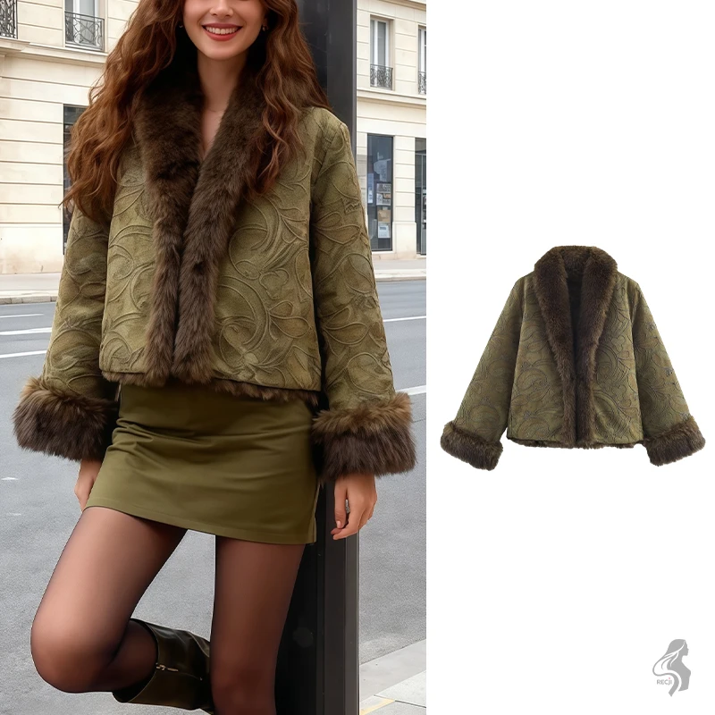 

Womens Short Double Sided Embroidered Coat Jacket Plush And Warm Fashionable Embroidery High End Coat Autumn Daily Wear