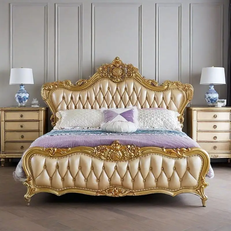 Diseño de Cama Doble con Cabeceros Tapizados Europeos, Cama Doble Monster, Cama Queen, Muebles para Dormitorio