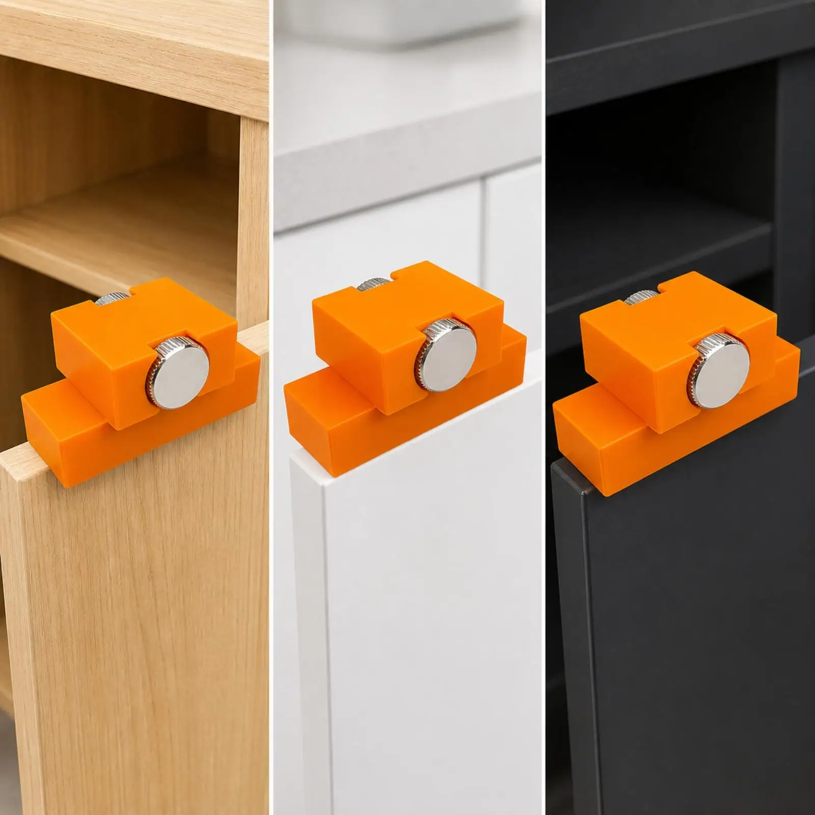 Woodworking Cabinet Door Positioner Jig Orange Adjustable Clamp for Hinge Fitting and Panel Securing in Home Shop