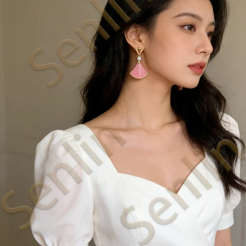 

SENLIM hot Feminine Fan-shaped Drop Earrings Plated Pink Agate Zircon Stud Earrings for Women Elegant Party Jewelry N2026 Trend