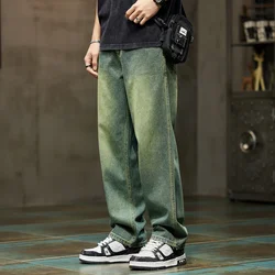 College Boys Loose Casual Pants Retro Blue Street Fashion Splicing Jeans Hiking Wide Leg Baggy Jeans Brand Men's Clothing