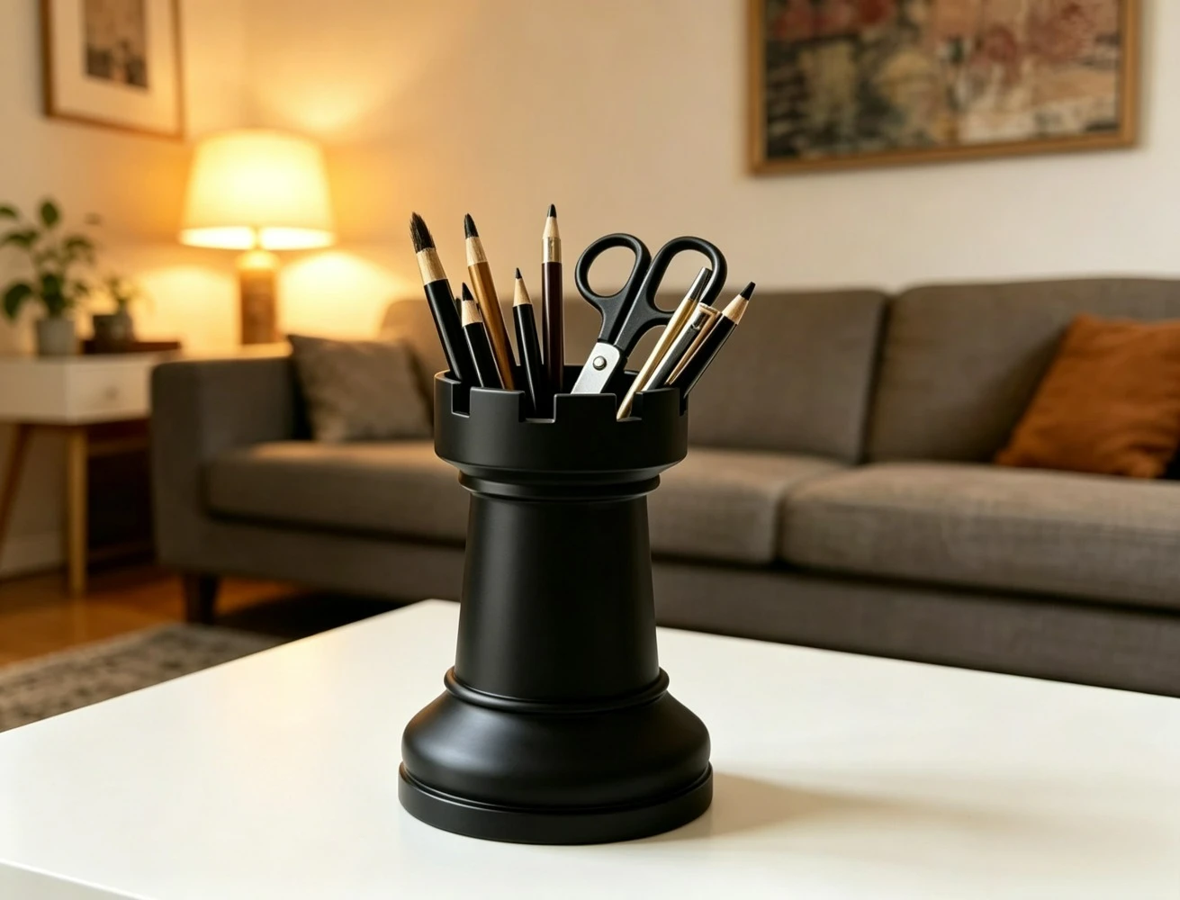 Chess Rook Shaped Pen Holder,Multi Functional Storage Cup,Students Makeup Artists Office Workers Desk Vanity Windowsill,3D Print