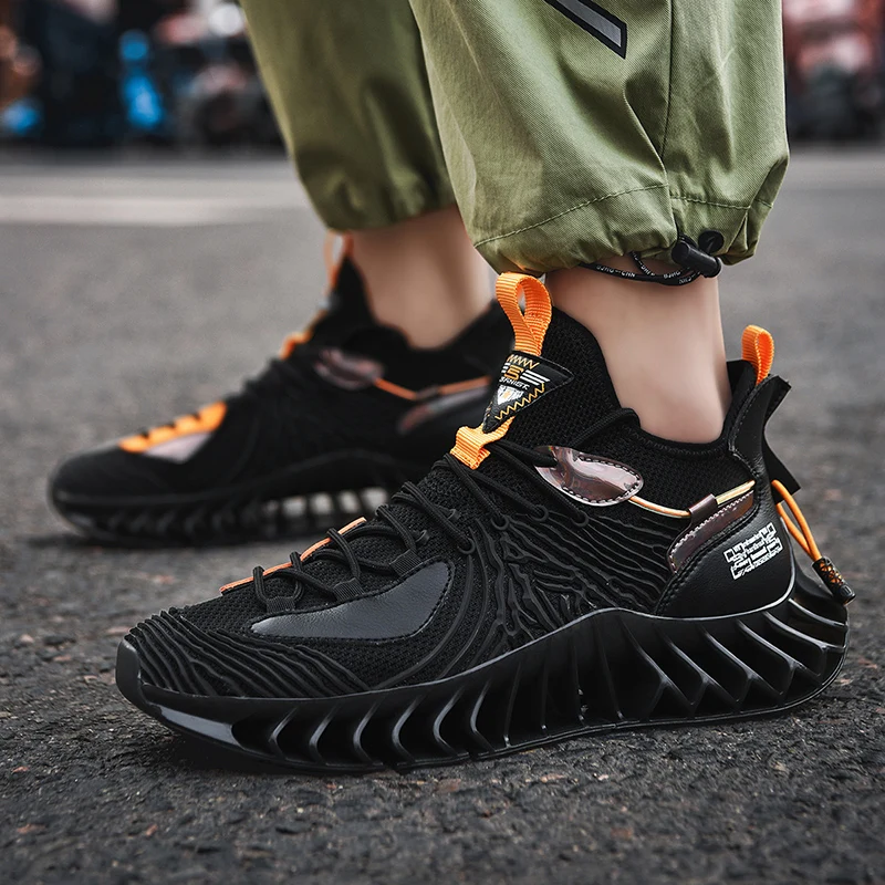 

Мужские модные кроссовки, весенне-осенняя сетчатая вязаная верхняя часть, дышащая легкая модная спортивная повседневная обувь в корейском стиле