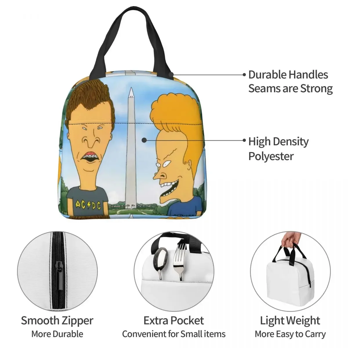 Tourist Attractions Lunch Bag box Beavis and Butthead Funny Sarcastic Cartoon Children Aluminum Bag Foil Portable Lunchbox