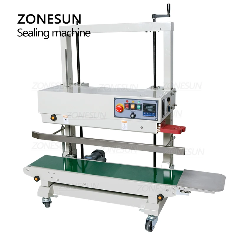 ZONESUN Vertical Type Continuous Automatic Plastic Big Packaging Bag Film Sealing Machine Sealer With Date Coding Function