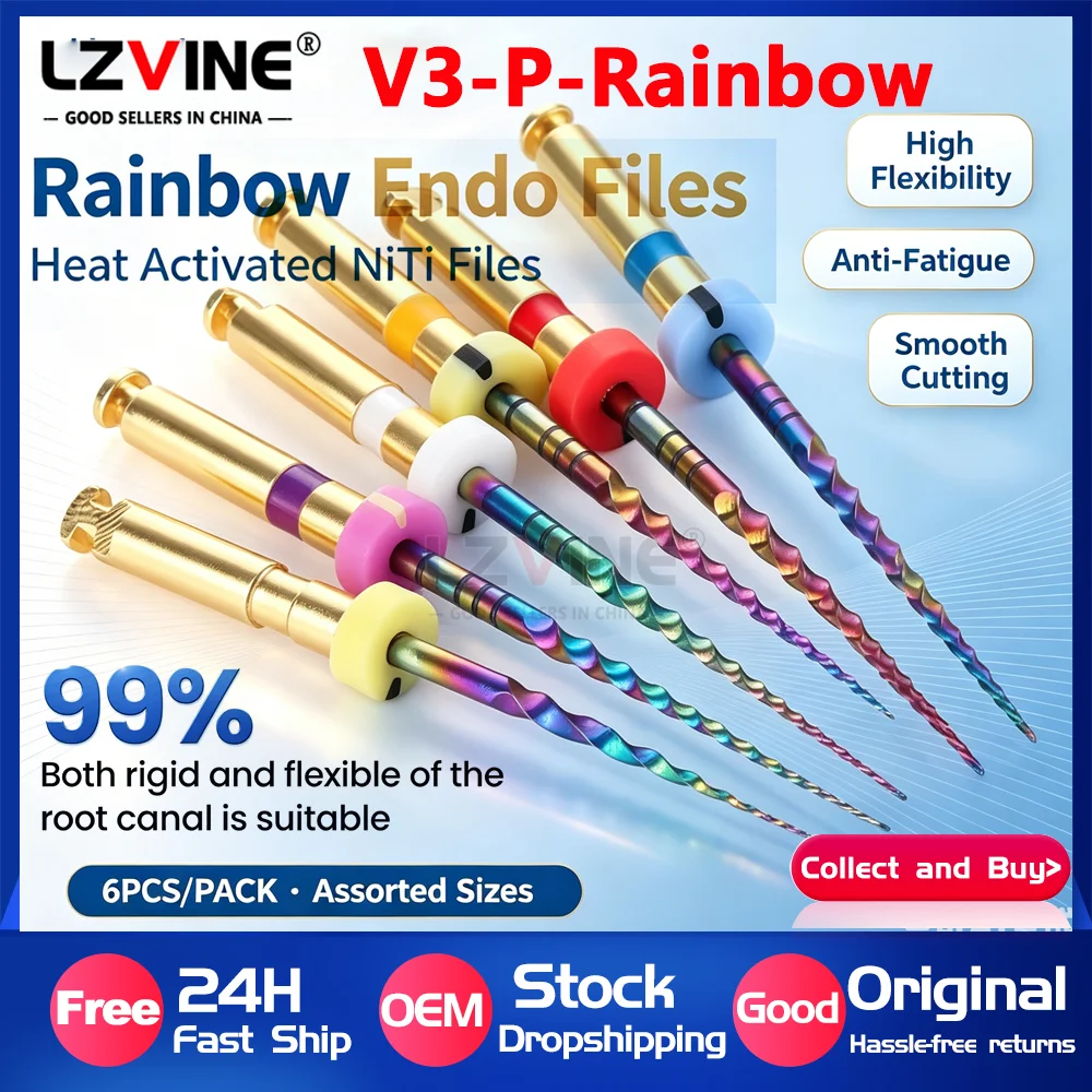 Lot de 6 Fils Endodontiques Rotatifs en NiTi, 25mm/31 S1 S2, SX-F3 Rainbow, Activés par la Chaleur, pour Canal Radiculaire, Flexibles, Pro-0.4Taper