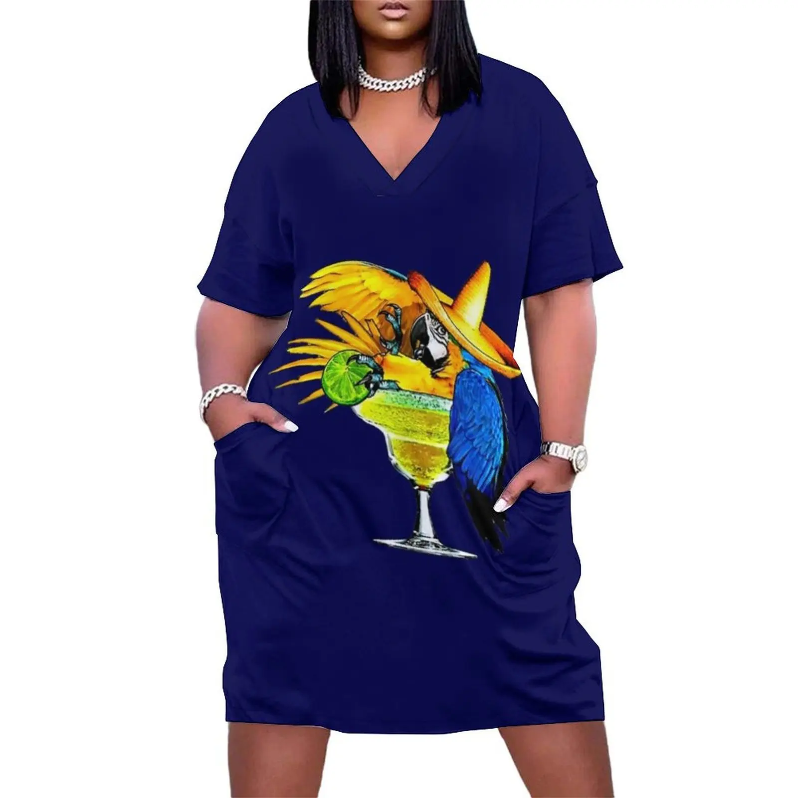 Parrot Drinking Tequila Loose Pocket Dress beach dress luxury dresses