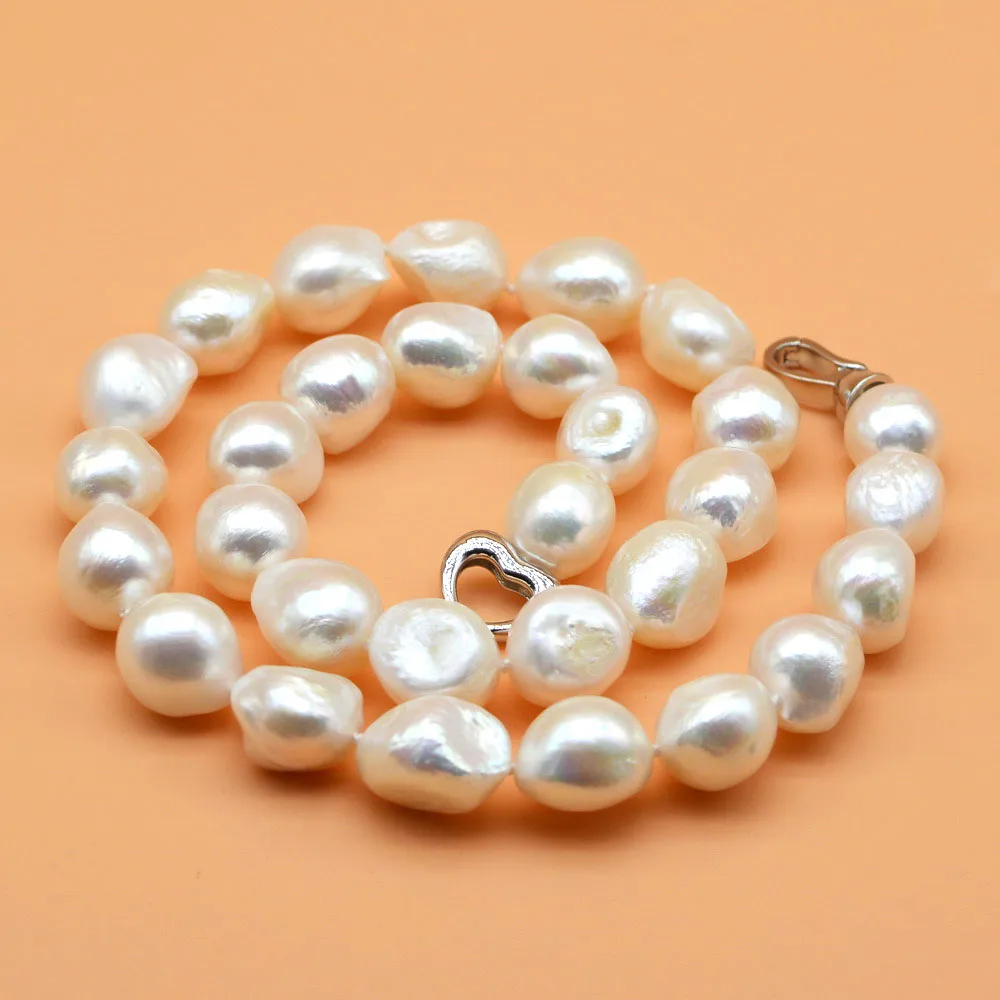 Large Baroque Pearl Necklace White Natural Pearl Irregular Shape Diameter 12-13mm Short Necklace Heart Love Ladies Necklace