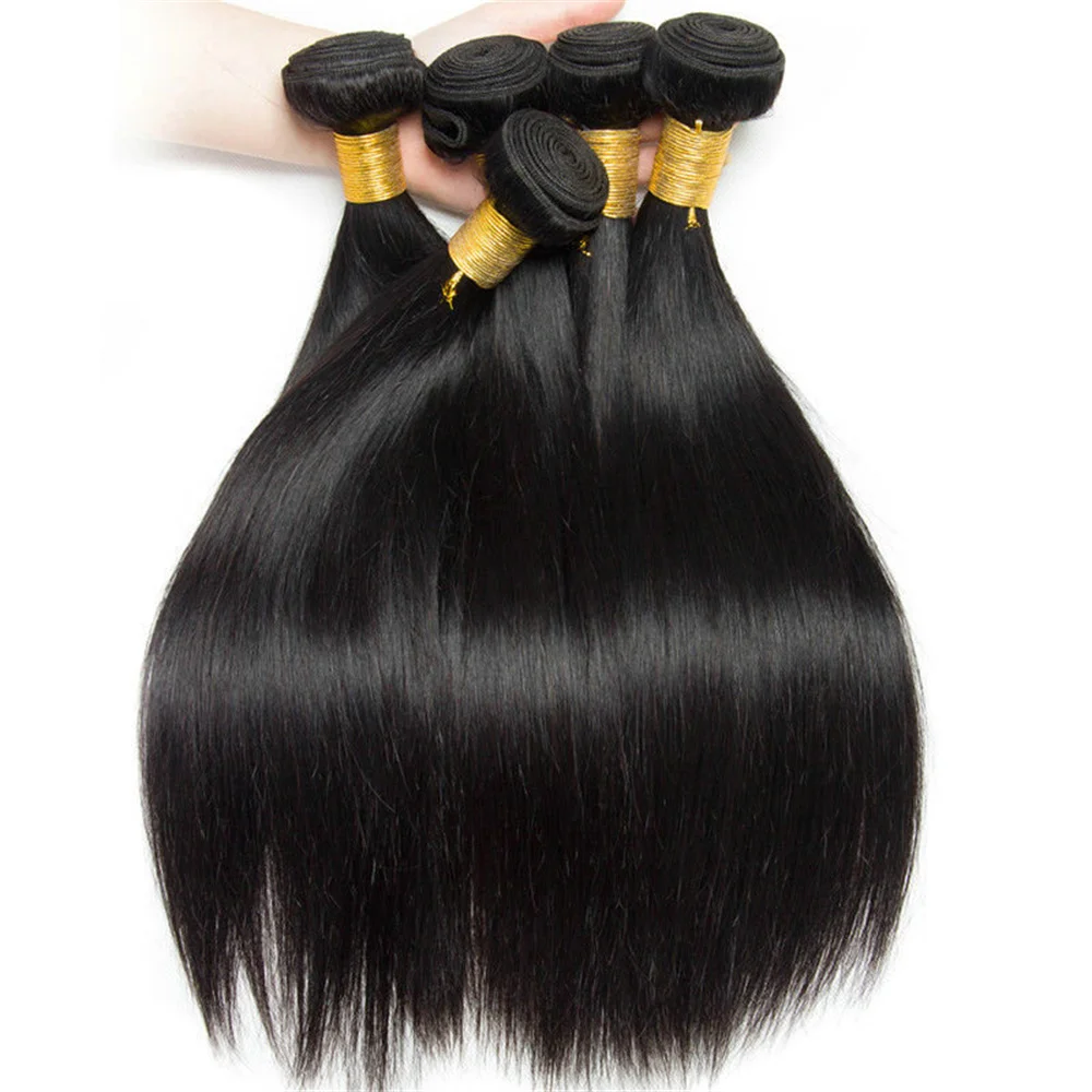 Mechones de pelo lacio brasileño para mujeres negras, extensiones de cabello humano 100% sin procesar, 1/3/4 piezas