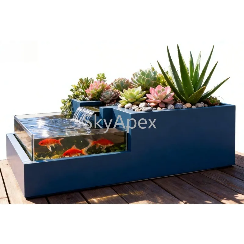Stainless Steel Glass Ecological Fish Tank with Swamp Circulating Filter  Flowing Water  Landscape for Balcony Garden Yard Decor